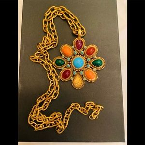 graziano gemstone medallion Statement Pendant necklace NWOT